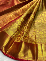 Load image into Gallery viewer, Classic Golden Mustard &amp; Brick Red 2gm Zari Bridal Elegance Kanchipuram Handloom Silk Saree SS25356
