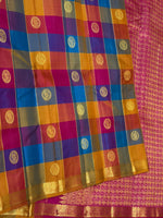 Load image into Gallery viewer, Classic Multicolor Check Pink Butta 1gm Zari Elegance Kanchipuram Handloom Silk Saree SS28329
