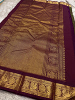 Load image into Gallery viewer, Classic Shaded Olive Green &amp; Garnet Red Elegance Kanchipuram Handloom Silk Saree SS27244
