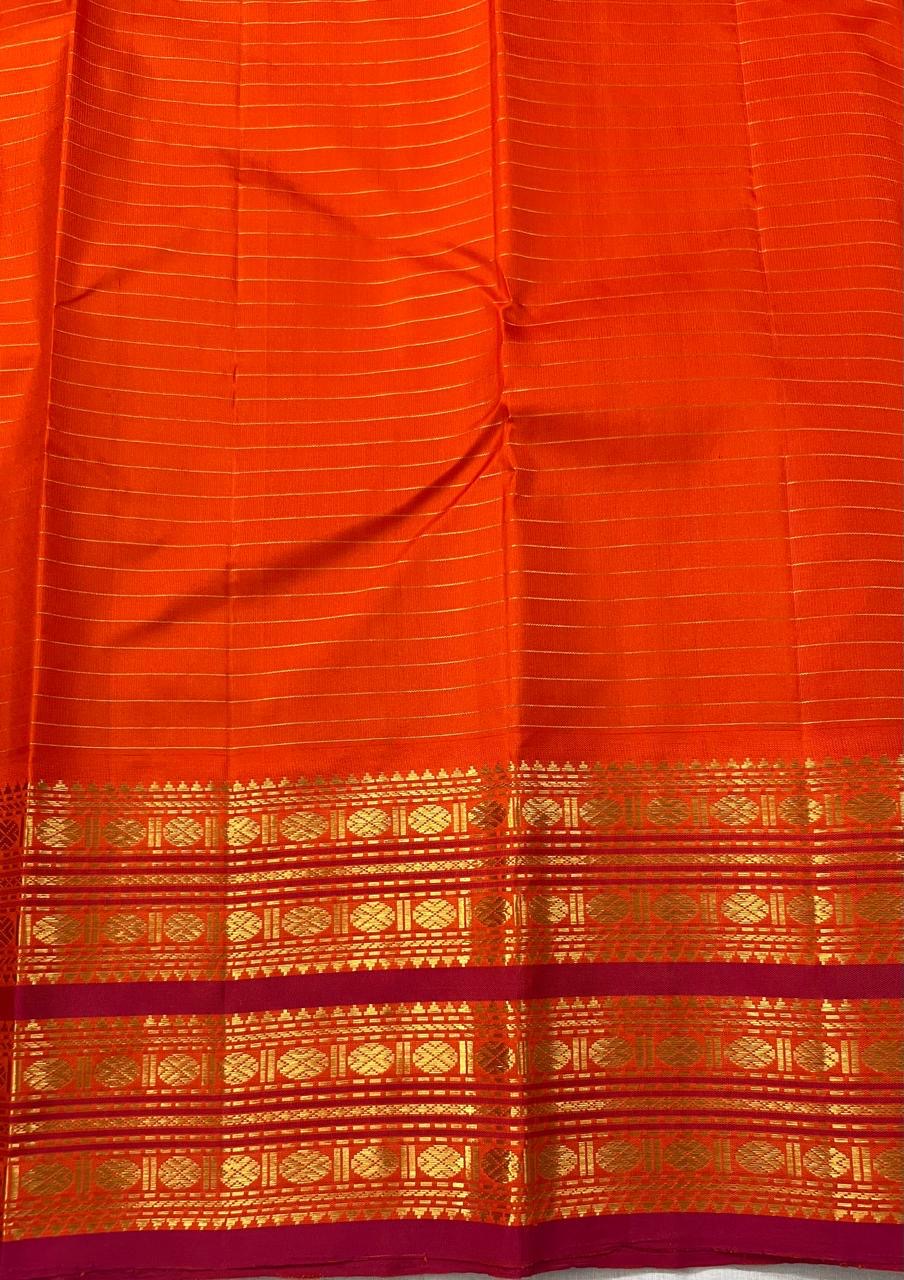 Classic Plum & Orange 2gm Zari Kanchipuram Handloom Silk Saree SS26213