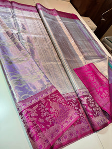Classic Lavender & Deep Pink Meenakari Bricade Bridal Elegance Kanchipuram Handloom Silk Saree SS25331