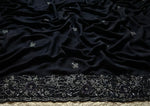 Load image into Gallery viewer, Classic Charcoal Black Elegance Chinnon Crepe Chiffon Silk Saree SS25399
