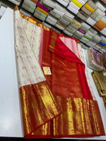 Load image into Gallery viewer, Clasic White &amp; Red Elegance Kanchipuram Handloom Silk Saree SS24669
