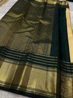 Load image into Gallery viewer, Classic Butter Cream &amp; Bottle Green 2gm Zari Elegance Kanchipuram Handloom Silk Saree SS24240
