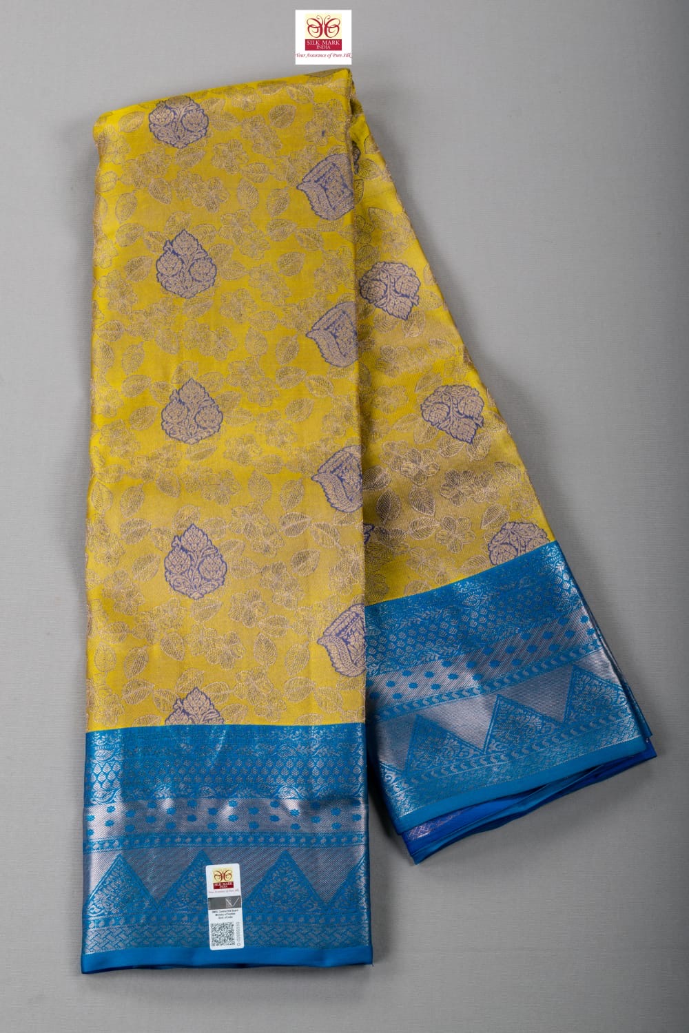 Classic Yellow & Blue Kanchipuram Handloom Silk Saree SS26625