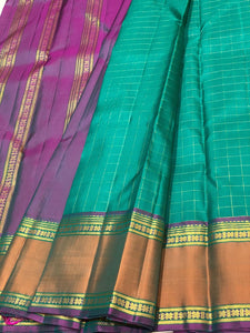 Classic Teal Green & Onion Pink 2gm Zari Elegance Kanchipuram Handloom Silk Saree SS25320