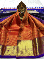 Load image into Gallery viewer, Classic Deep Red &amp; Dark Blue 2gm Zari Bridal Elegance Kanchipuram Handloom Silk Saree SS27883
