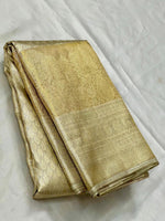 Load image into Gallery viewer, Rekha Inspired Classic Butter Cream &amp; Shimmer Gold 2gm Zari Kanchipuram Handloom Silk Saree SS25732
