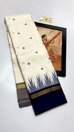 Load image into Gallery viewer, Classic White &amp; Navy Blue Kanchipuram Handloom Silk Saree SS26259
