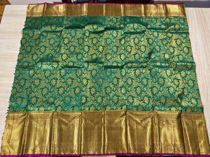 Classic Forest Green & Shimmer Khaki 2gm Zari Vathuvai Bridal Elegance Kanchipuram Handloom Silk Saree SS24440