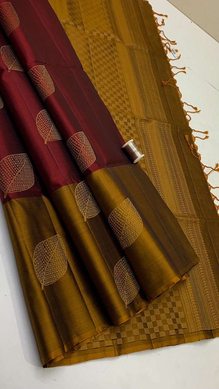 Brick Red & Mustard Elegance Handloom Soft Silk Saree SS23260