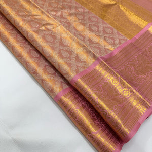 Classic Creamy Pink 1gm Zari Bridal Elegance Kanchipuram Tissue Handloom Silk Saree SS24631