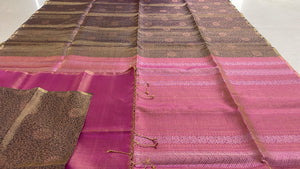 Classic Brown & Pink Double Warp Elegance Handloom Soft Silk Saree SS26450
