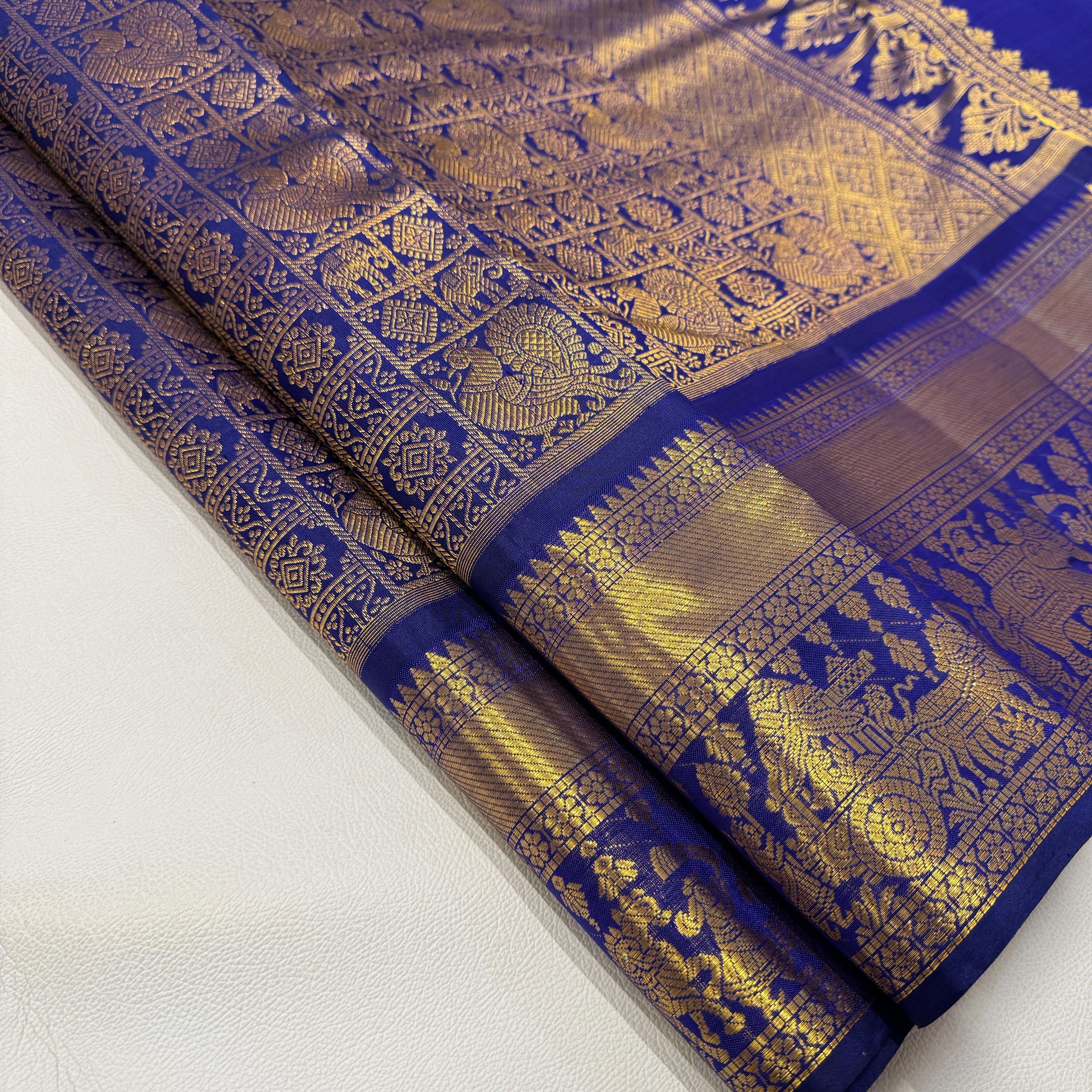 Classic Royal Blue Bridal 1gm Zari Kanchipuram Handloom Silk Saree SS25991