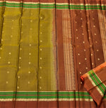 Load image into Gallery viewer, Classic Mustard &amp; Creamy Brown 1gm Zari Elegance Kanchipuram Handloom Silk Saree SS24139
