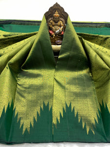 Classic Gold & Green Temple 2gm Zari Kanchipuram Handloom Silk Saree SS25979