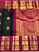 Load image into Gallery viewer, Classic Charcoal Black &amp; Dark Pink 2gm Zari Bridal Elegance Kanchipuram Handloom Silk Saree SS25271

