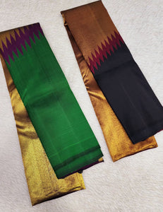 Classic Green 2gm Zari Temple Rising Border Elegance Kanchipuram Handloom Silk Saree SS25161