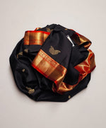 Load image into Gallery viewer, Classic Charcoal Black &amp; Chilli Red Double Warp Handloom Soft Silk Saree SS27845
