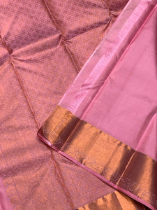 Classic Creamy Pink 2gm Zari Kanchipuram Handloom Silk Saree SS25822