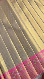 Load image into Gallery viewer, Classic Golden Cream &amp; Fuchsia Pink Bridal Elegance Kanchipuram Handloom Silk Saree SS28016
