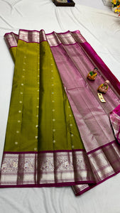 Classic Olive Green & Wine Red Korvai Border Elegance Kanchipuram Handloom Silk Saree SS24650