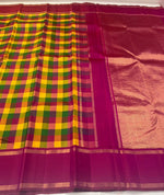 Load image into Gallery viewer, Classic Golden Yellow Checker &amp; Pink Elegance Kanchipuram Handloom Silk Saree SS27027
