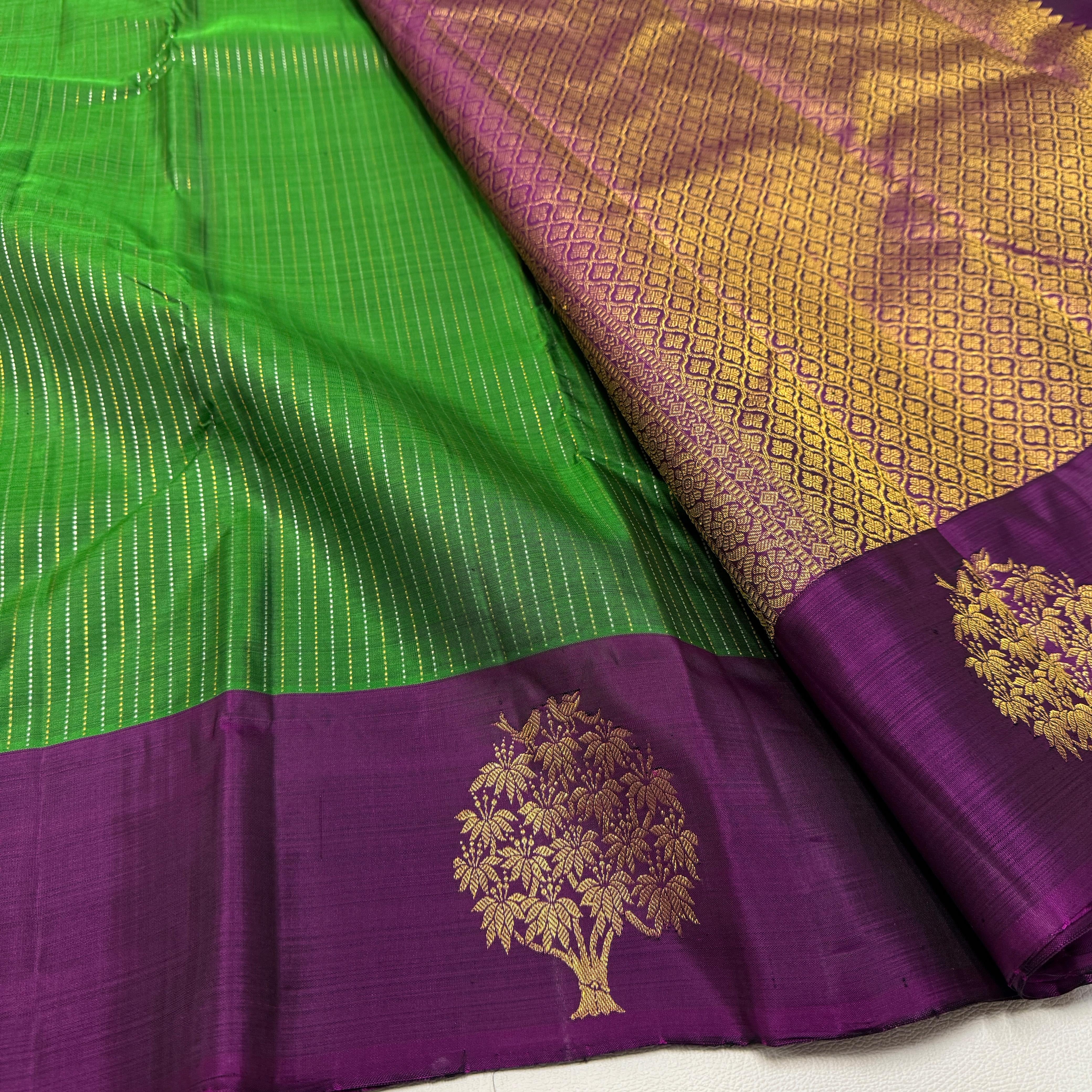 Classic Green & Vadamalli 2gm Zari Kanchipuram Handloom Silk Saree SS26297