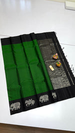 Load image into Gallery viewer, Classic Green &amp; Charcoal Black Elegance Handloom Soft Silk Saree SS24187
