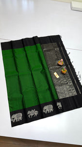 Classic Green & Charcoal Black Elegance Handloom Soft Silk Saree SS24187