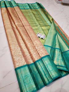 Classic Sand Beige & Persian Green Bridal Elegance Kanchipuram Handloom Silk Saree SS25706