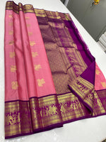 Load image into Gallery viewer, Classic Pastel Rose &amp; Purple Plum Elegance Kanchipuram Handloom Silk Saree SS24122
