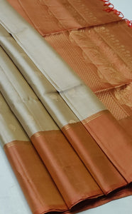 Classic Pearl White & Peanut Butter Elegance Handloom Soft Silk Saree SS24499