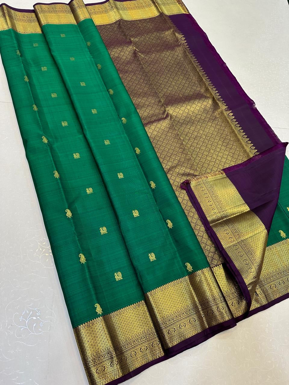 Classic Jade Green & Aubergine Elegance Kanchipuram Handloom Silk Saree SS24321