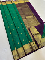 Load image into Gallery viewer, Classic Jade Green &amp; Aubergine Elegance Kanchipuram Handloom Silk Saree SS24321
