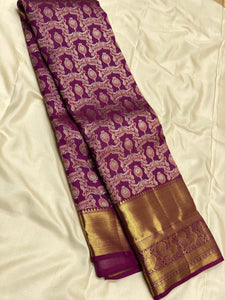 Classic Berry Plum 3gm Zari Meenakari Brocade Bridal Elegance Kanchipuram Handloom Silk Saree SS24706