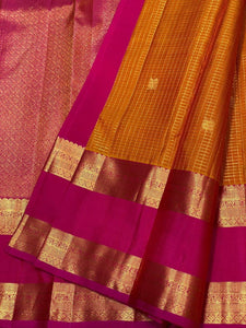 Classic Mustard & Pink 2gm Zari Vaira Oosi Kanchipuram Handloom Silk Saree SS25583