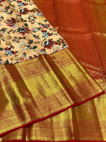 Load image into Gallery viewer, Classic Peach &amp; Chilly Red Kalamkari Digital Print Bridal Elegance Kanchipuram Handloom Silk Saree SS23907
