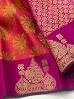Load image into Gallery viewer, Classic Orange &amp; Fuchisa Pink 2gm Zari Elegance Kanchipuram Handloom Silk Saree SS27909
