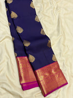 Load image into Gallery viewer, Classic Navy Blue &amp; Deep Pink 1gm Zari Elegance Kanchipuram Handloom Silk Saree SS28073
