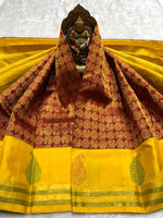Load image into Gallery viewer, Classic Maroon Red &amp; Sunny Yellow 2gm Zari Bridal Elegance Kanchipuram Handloom Silk Saree SS25834
