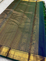 Load image into Gallery viewer, Classic Peacock Green Bridal Elegance Kanchipuram Handloom Silk Saree SS27865
