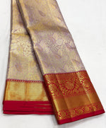 Load image into Gallery viewer, Classic Beige &amp; Crimson Red 1gm Zari Bridal Elegance Kanchipuram Handloom Silk Saree SS24110
