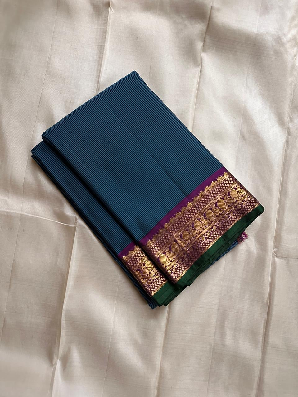 Classic Prussian Blue & Fuchsia Pink Elegance Kanchipuram Handloom Silk Saree SS25400