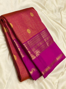 Classic Brick Orange & Fuchsia Pink 2gm Zari Elegance Kanchipuram Handloom Silk Saree SS25168