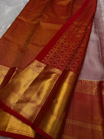 Load image into Gallery viewer, Classic Pastel Grey &amp; Chilli Red 2gm Zari Elegance Kanchipuram Handloom Silk Saree SS24634
