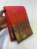 Load image into Gallery viewer, Classic Dual Toned Orange Pink &amp; Vadamalli 2gm Zari Elegance Kanchipuram Handloom Silk Saree SS27824
