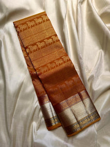 Classic Mustard & Orange Bridal Elegance Kanchipuram Handloom Silk Saree SS21776