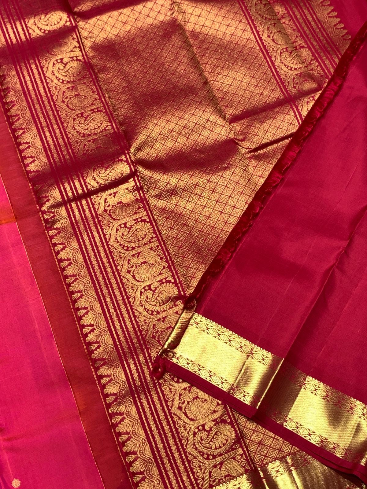 Classic Deep Pink 2gm Zari Kanchipuram Handloom Silk Saree SS25989