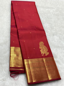 Classic Brick Red 2gm Zari Kanchipuram Handloom Silk Saree SS26501
